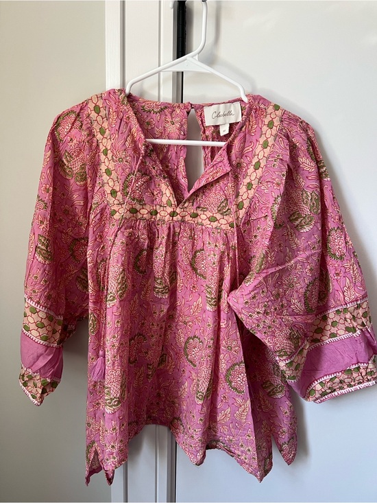 Cleobella Tops - Cleobella Pink Paisley Amaryllis Peasant Embroidered Boho Blouse